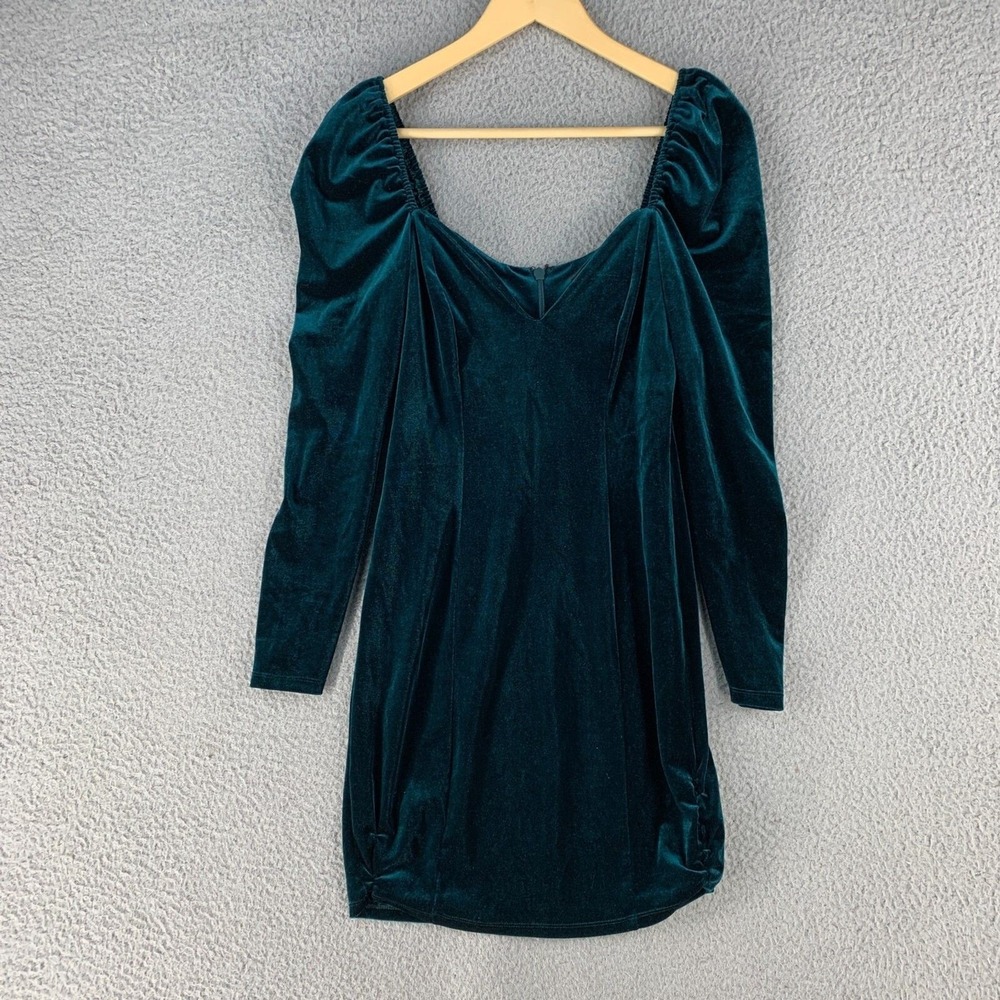 Topshop Dress 4 Green Velvet Sweetheart Neckline Off Shoulder Long Sleeve